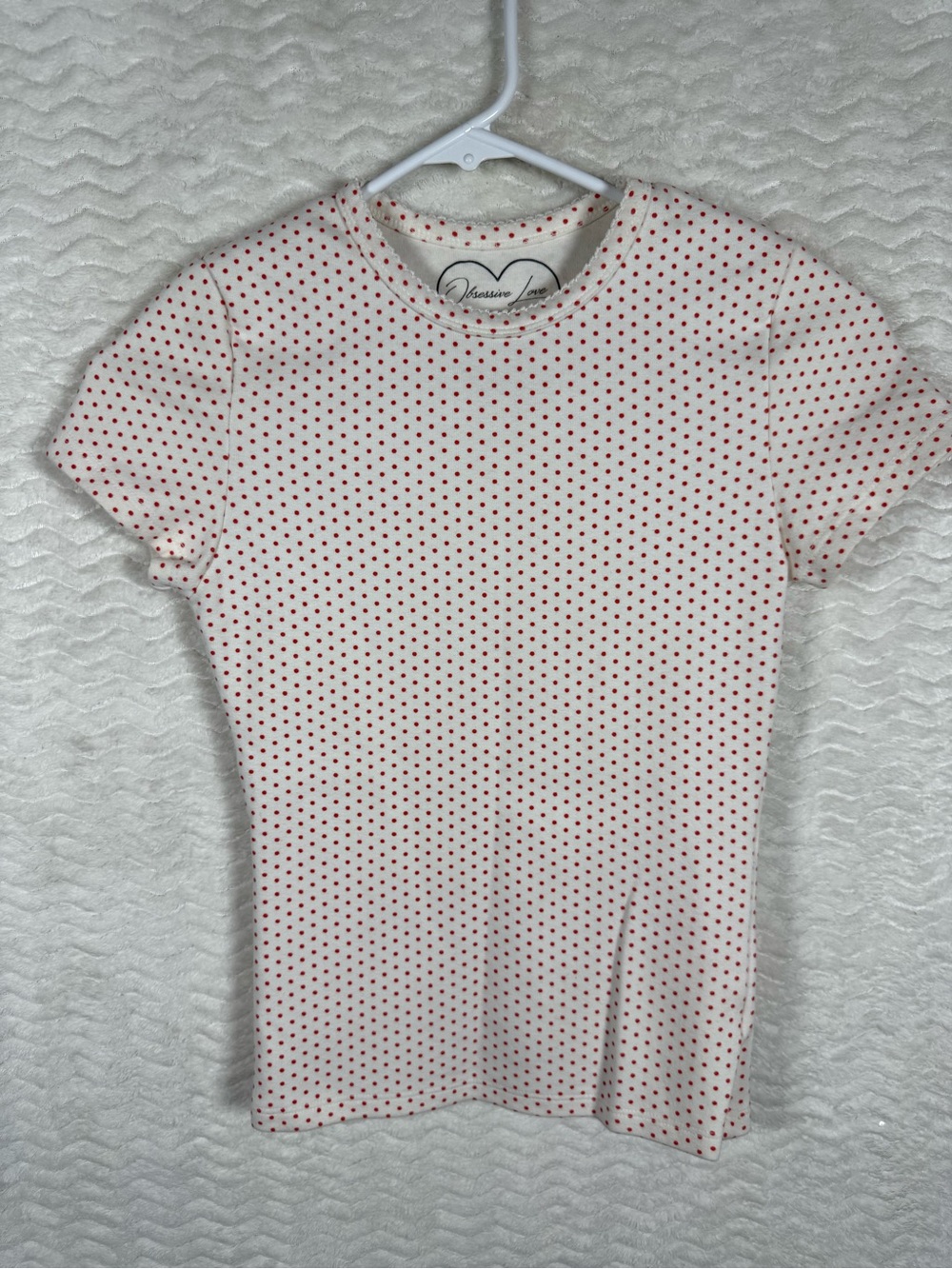 Obsessive Love Cream Short Sleeve Tee with Red Dot Pattern. So soft and cute 🥰